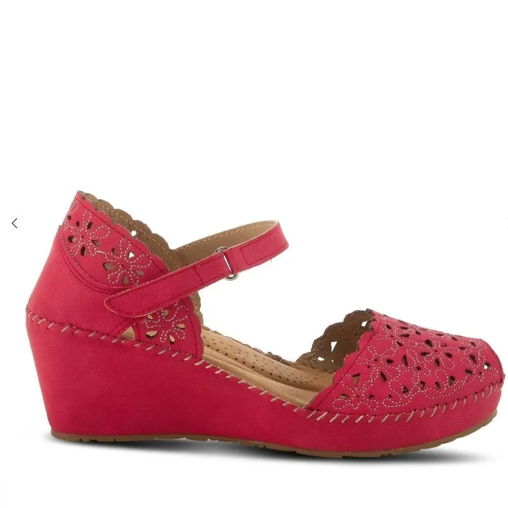 NEW Patrizia by Spring Shop Gennina Drd Red Eyelet Wedge Mary Jane Shoes 10.5/11